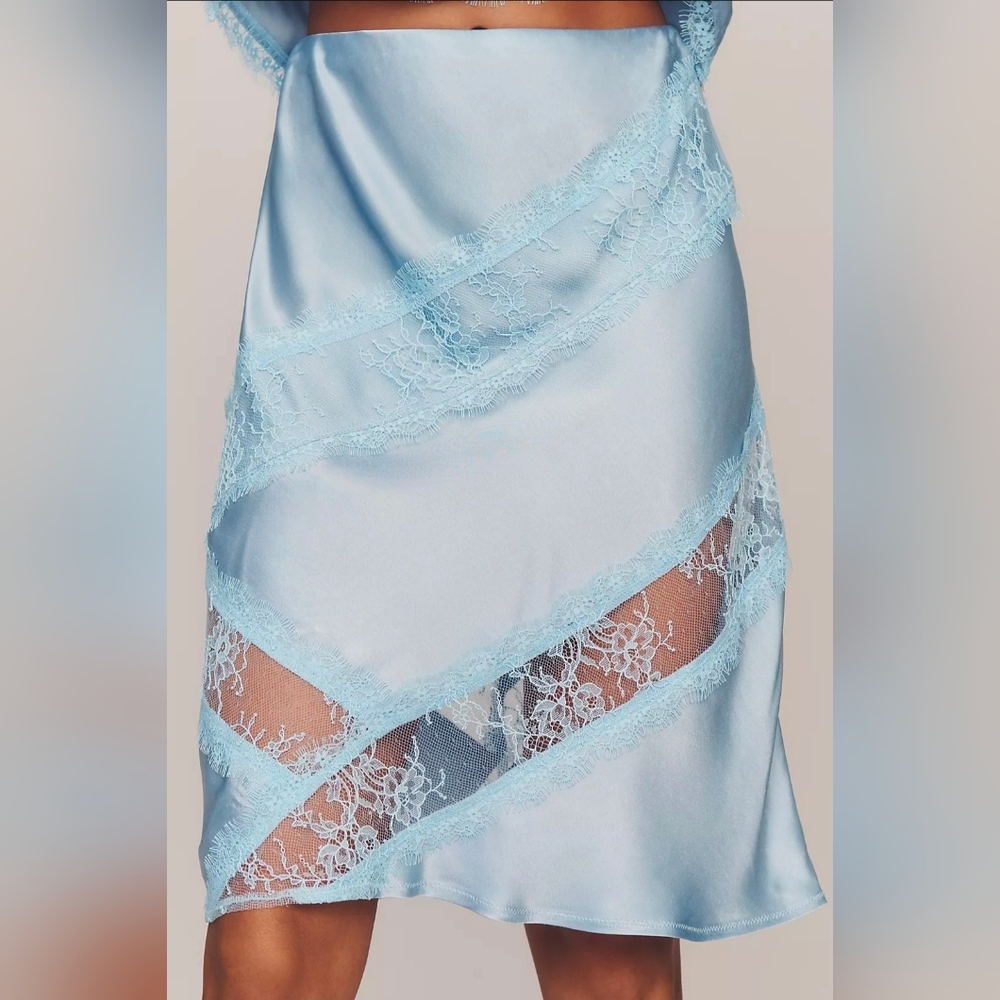 Anthropologie Light Blue Lace Panel Slip Skirt